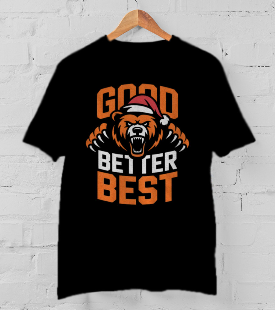Good Better Best Chicago Bear Mascot Santa Hat Christmas Vintage T-Shirt