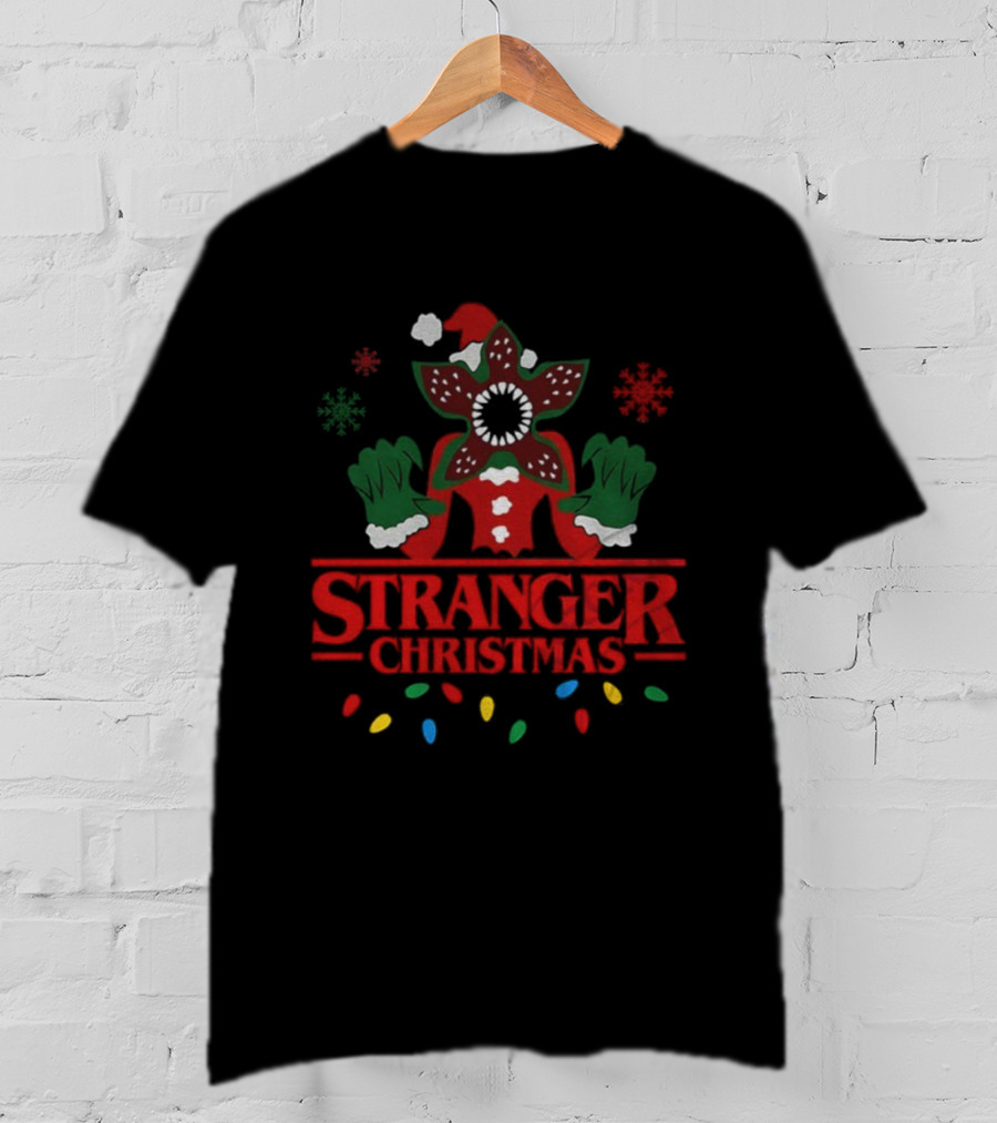 Stranger Christmas Grinch Demogorgon Santa Claus Crossover Holiday Theme T-Shirt