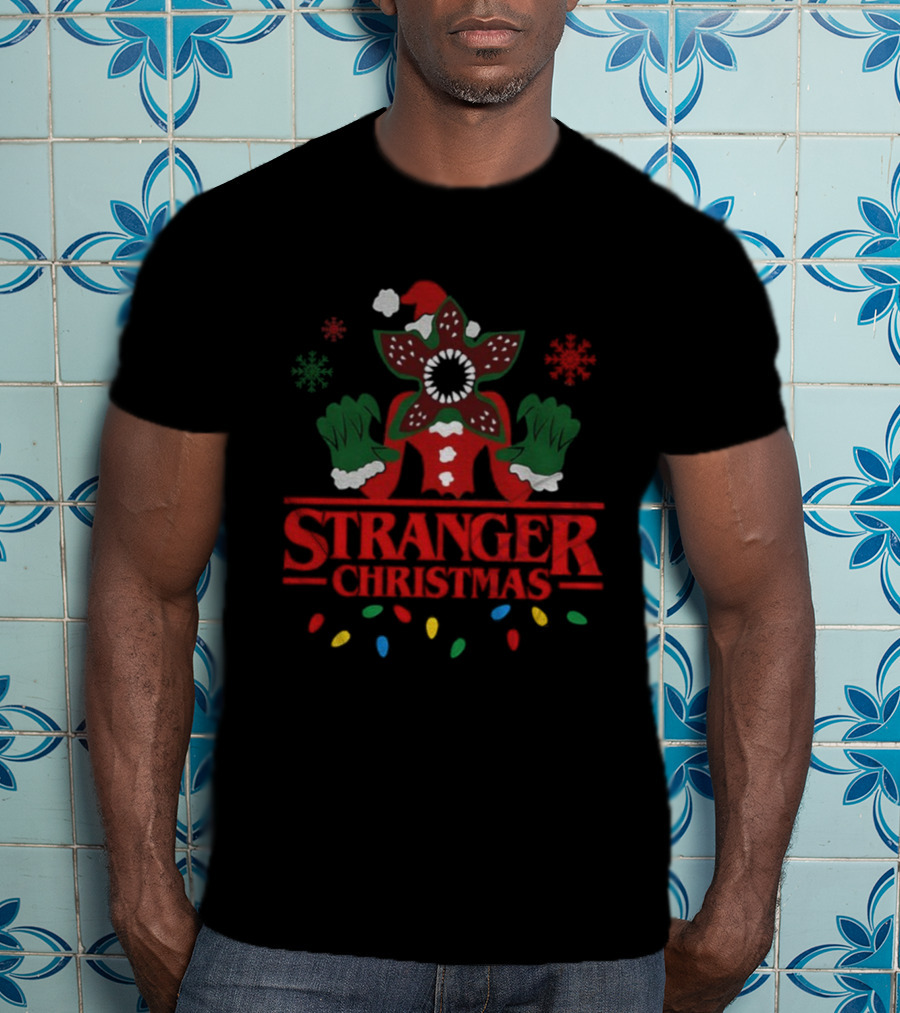Stranger Christmas Grinch Demogorgon Santa Claus Crossover Holiday Theme T-Shirt