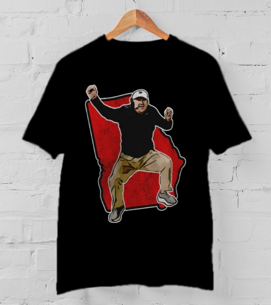 Kirby Smart Georgia Bulldogs Coach Celebrating Red State Outline T-Shirt