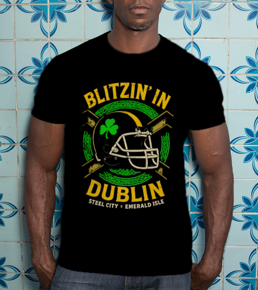 Blitzin’ In Dublin Steel City Emerald Isle Helmet Shamrock T-Shirt