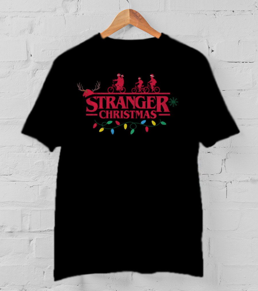 Stranger Christmas Santa Claus Upside Down Lights And Reindeer Antlers T-Shirt