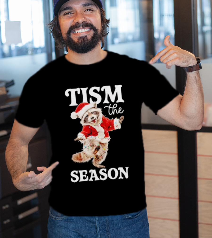 Tism The Season Raccoon Santa Christmas Autism Awareness T-Shirt