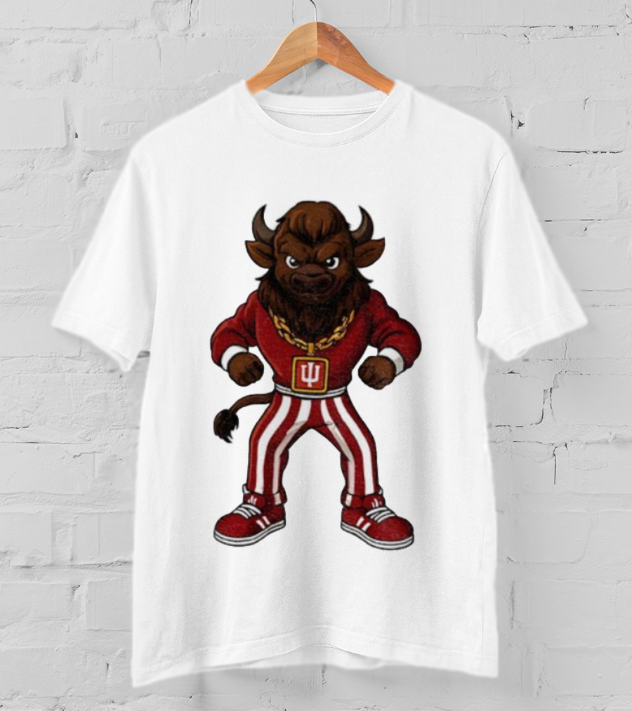 Indiana Hoosiers Buffalo Mascot Striped Pants Red Outfit T-Shirt
