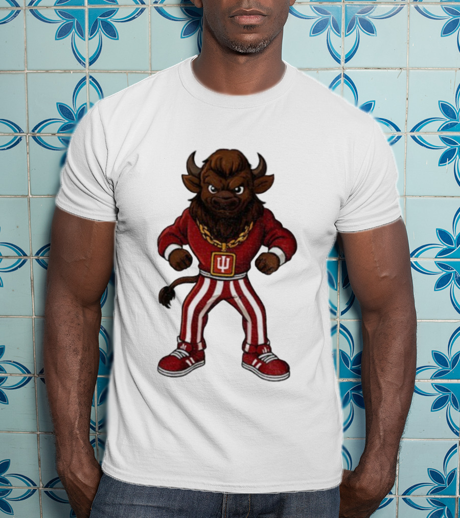 Indiana Hoosiers Buffalo Mascot Striped Pants Red Outfit T-Shirt