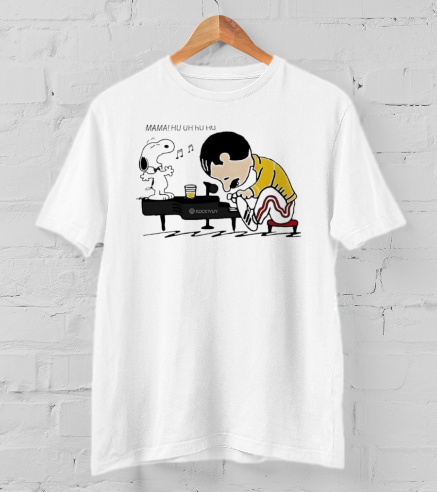 Snoopy Freddie Mercury Piano Performance Parody Peanuts Crossover T-Shirt