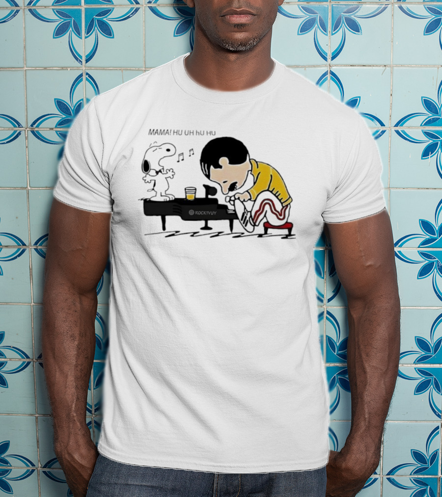 Snoopy Freddie Mercury Piano Performance Parody Peanuts Crossover T-Shirt