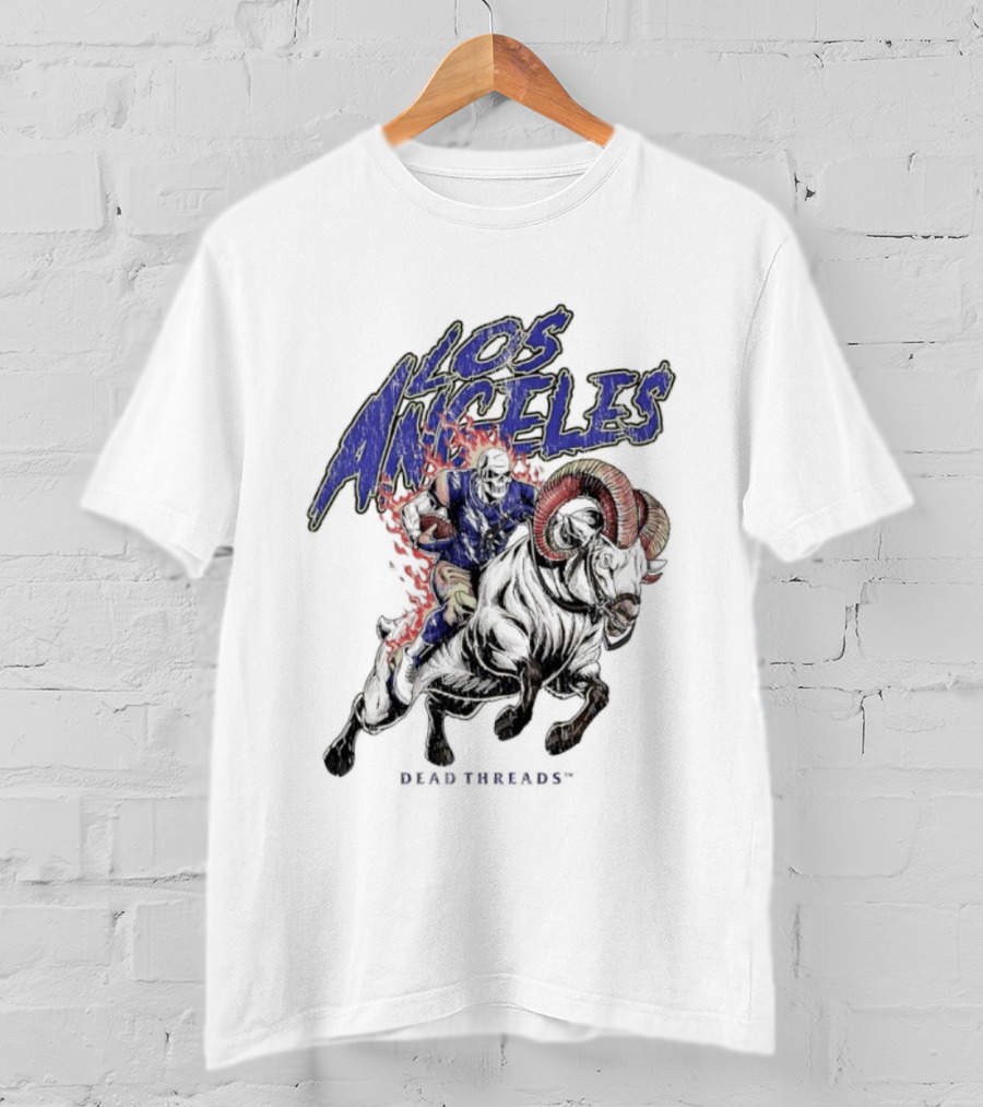 Los Angeles Rams Dead Threads Skull Face Riding Ram Mascot T-Shirt