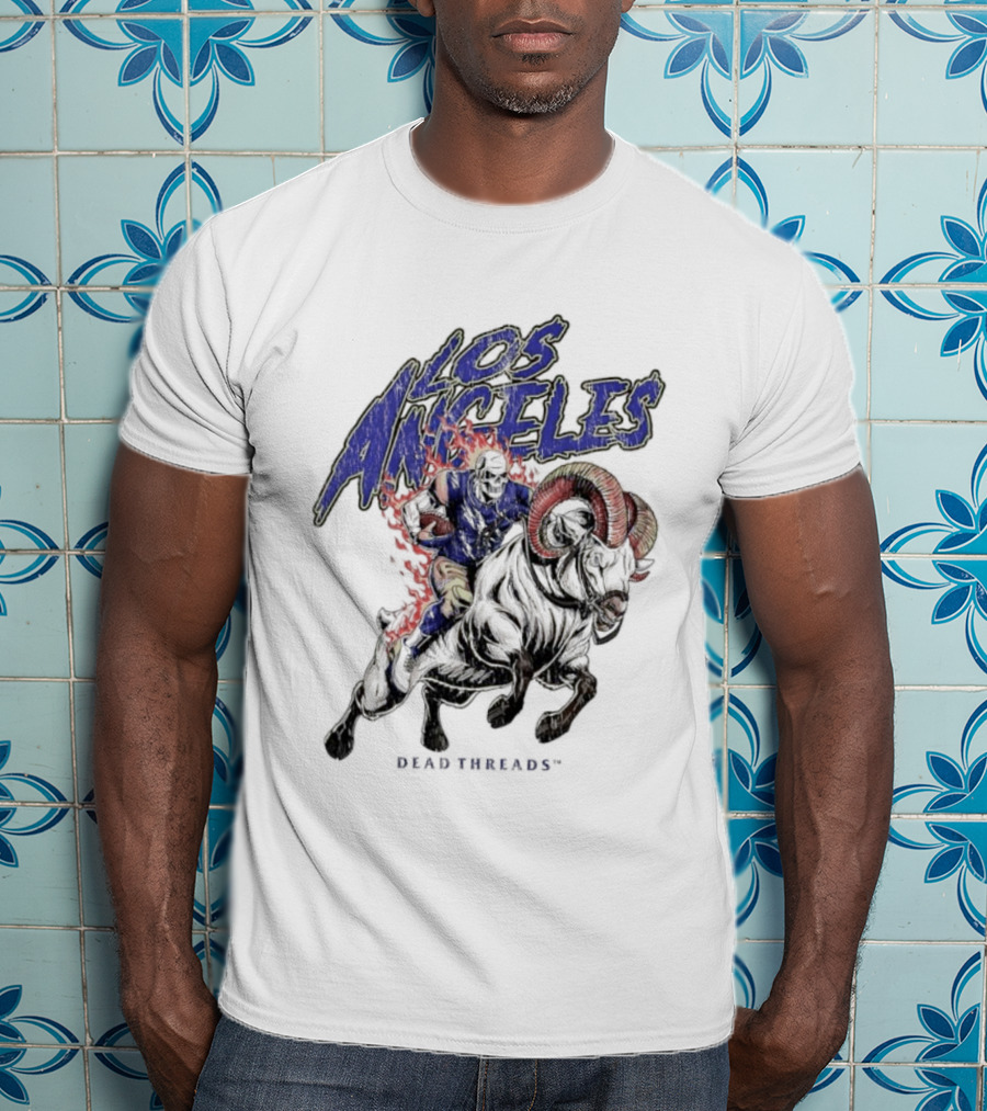 Los Angeles Rams Dead Threads Skull Face Riding Ram Mascot T-Shirt