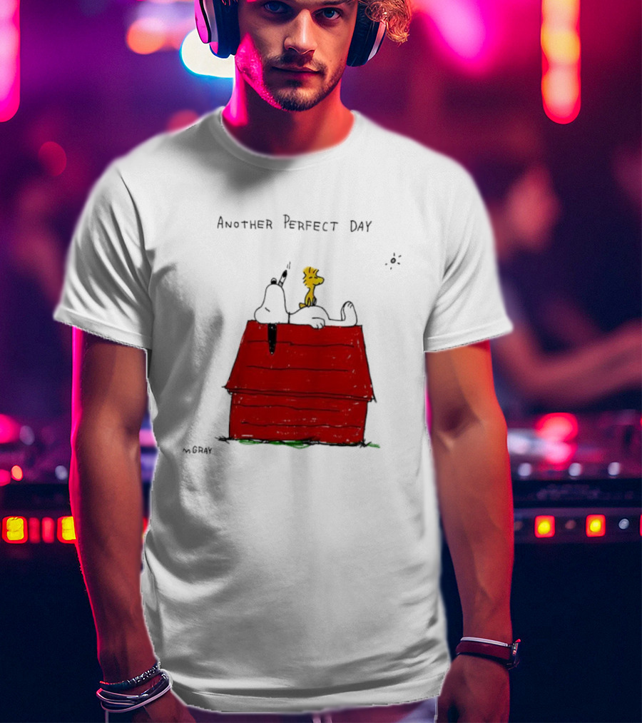 Snoopy And Woodstock Relaxing On Doghouse Perfect Day T-Shirt