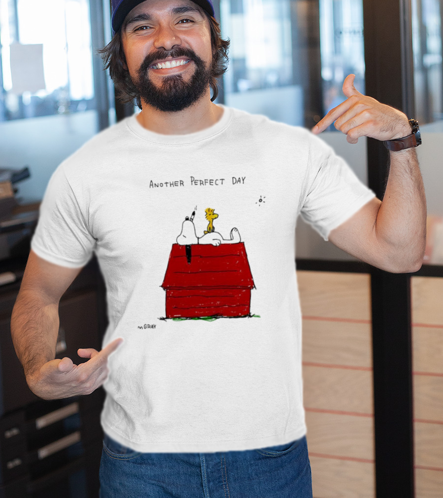 Snoopy And Woodstock Relaxing On Doghouse Perfect Day T-Shirt