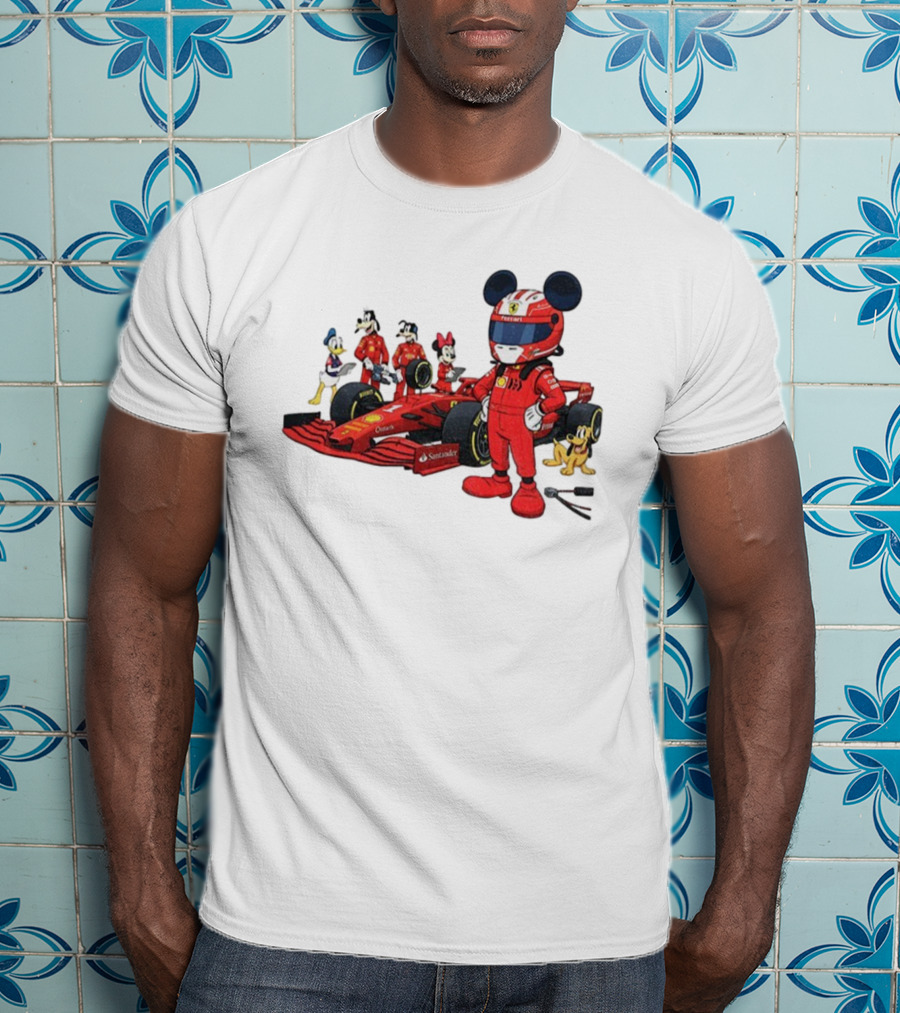 Ferrari Racing Disney Mickey Minnie Donald Goofy Pluto F1 Christmas T-Shirt