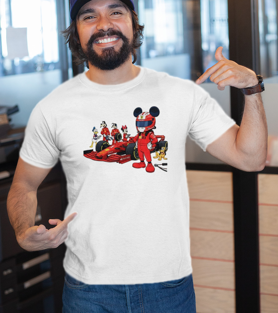 Ferrari Racing Disney Mickey Minnie Donald Goofy Pluto F1 Christmas T-Shirt