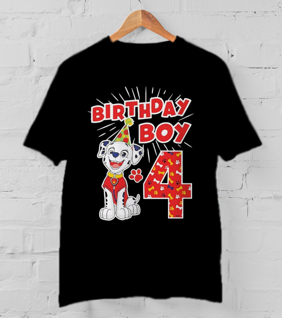 4th Birthday Boy Celebration With Cute Pup And Party Hat T-Shirt