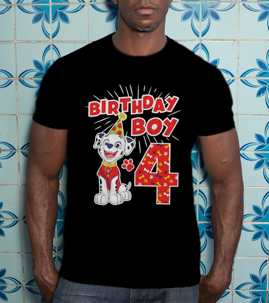 4th Birthday Boy Celebration With Cute Pup And Party Hat T-Shirt