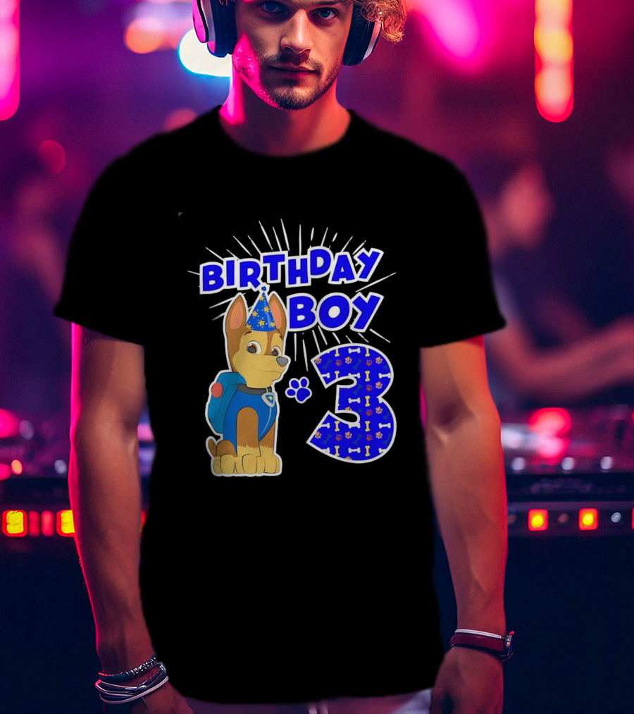 Birthday Boy Cute Police Pup Dog 3rd Party Theme T-Shirt