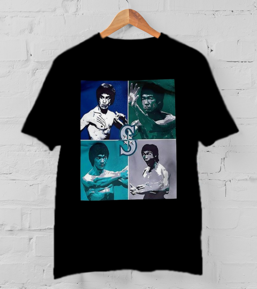 Bruce Lee Seattle Mariners SC Star Emblem Four Pop Art Portraits T-Shirt