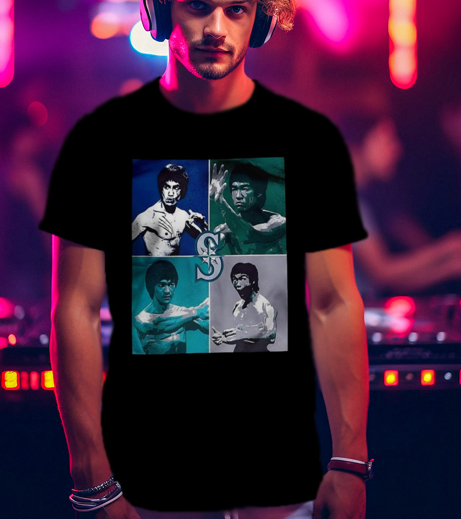 Bruce Lee Seattle Mariners SC Star Emblem Four Pop Art Portraits T-Shirt