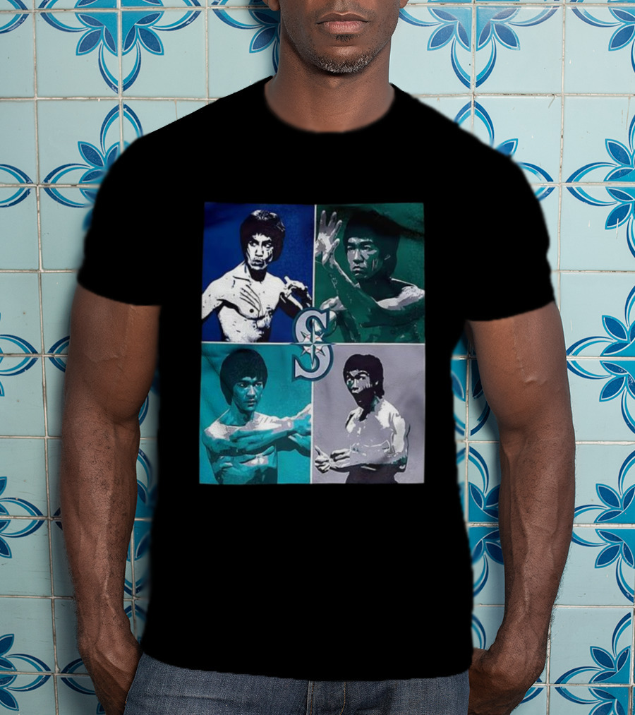 Bruce Lee Seattle Mariners SC Star Emblem Four Pop Art Portraits T-Shirt