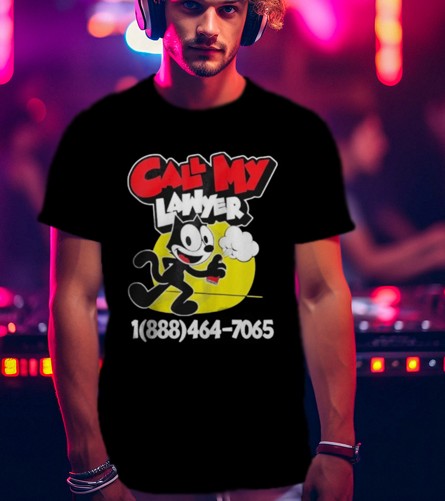 Call My Lawyer Felix The Cat Spray Paint Retro Style T-Shirt