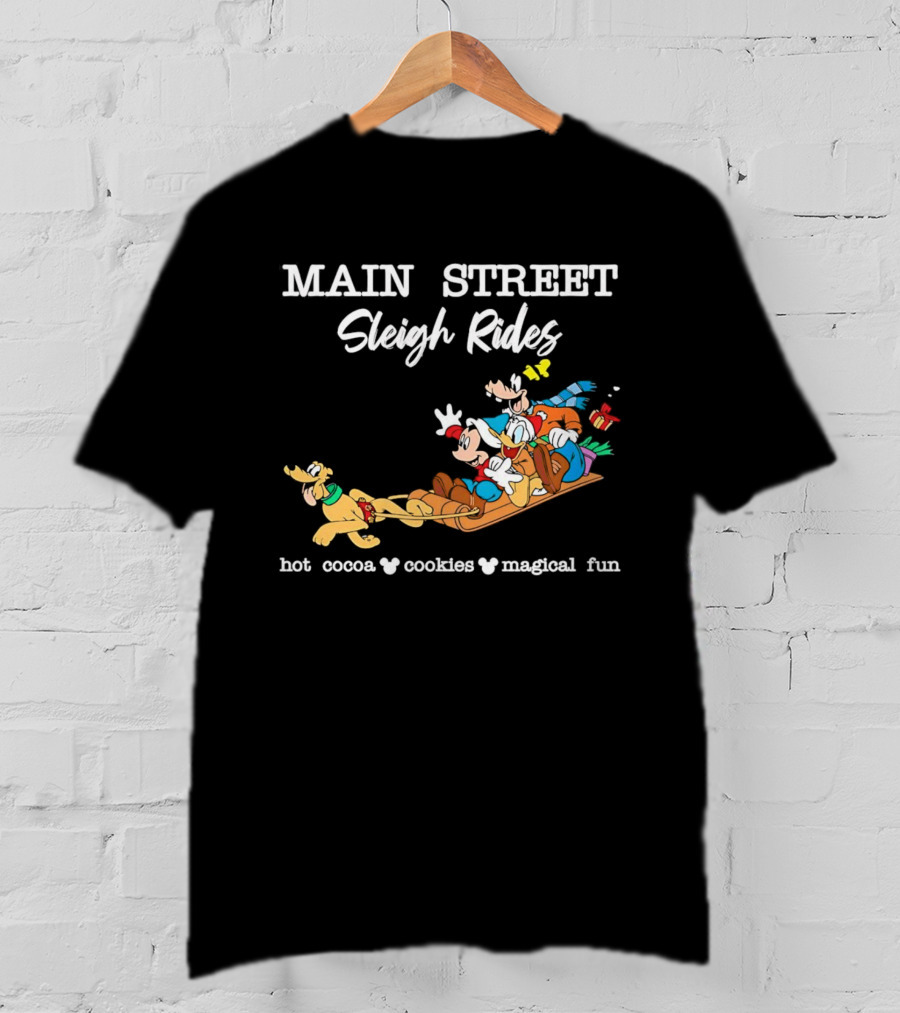 Main Street Sleigh Rides Mickey And Friends Hot Cocoa Cookies Magical Fun T-Shirt