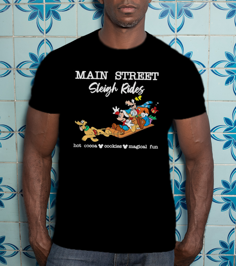 Main Street Sleigh Rides Mickey And Friends Hot Cocoa Cookies Magical Fun T-Shirt