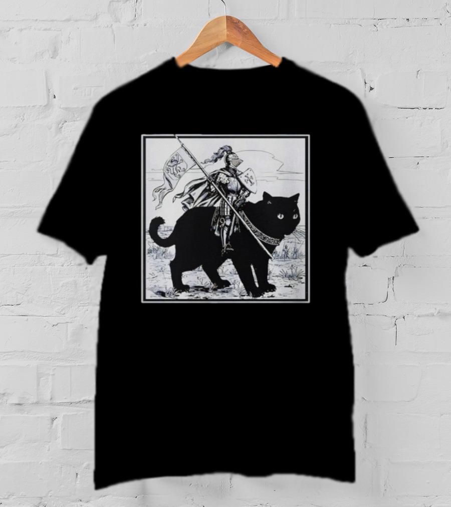 Medieval Knight Riding Giant Cat With Heraldic Banner T-Shirt