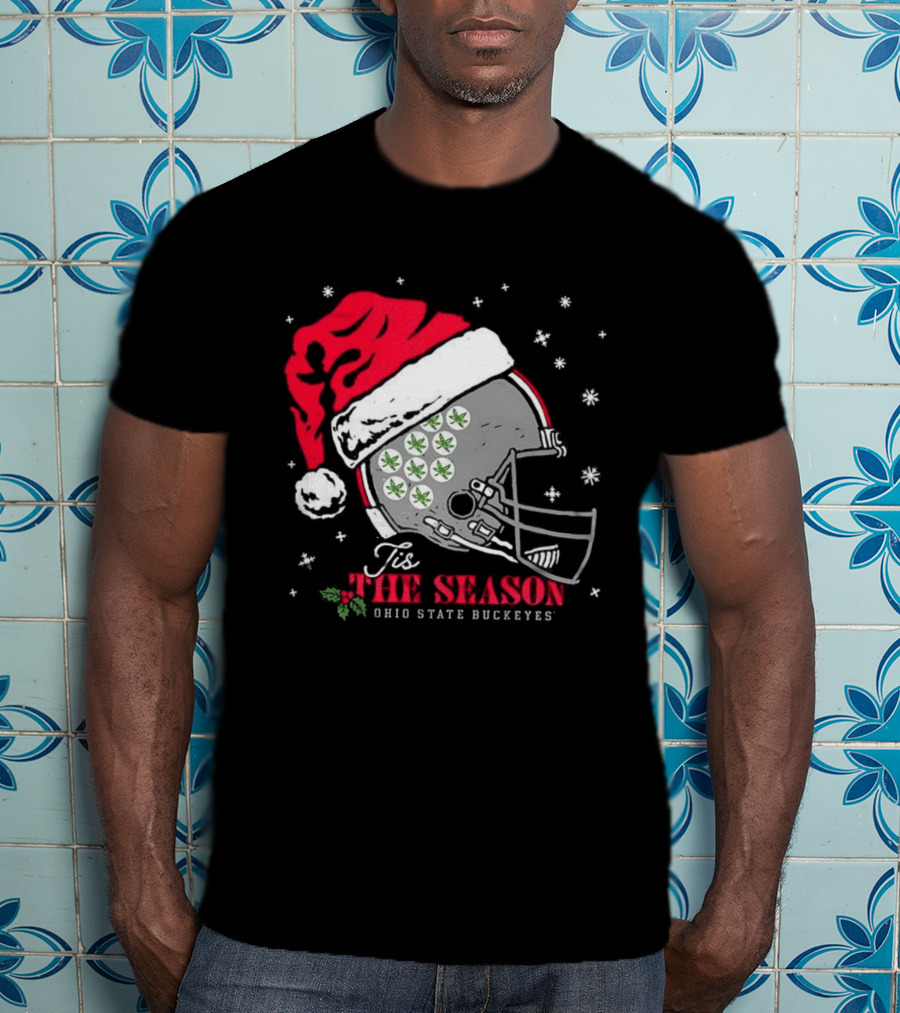 Tis The Season Ohio State Buckeyes Football Santa Helmet Christmas T-Shirt
