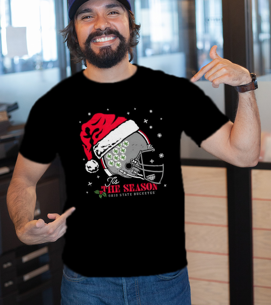 Tis The Season Ohio State Buckeyes Football Santa Helmet Christmas T-Shirt