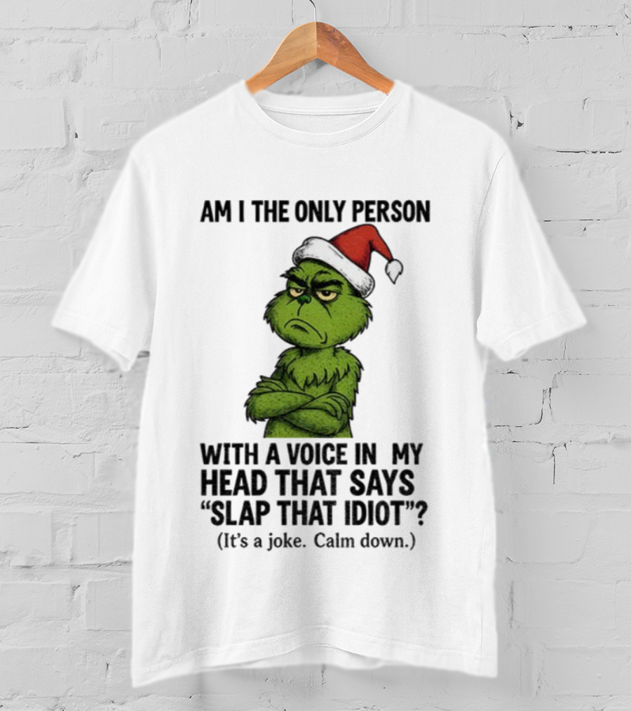Grinch Santa Hat Am I The Only Person With A Voice In My Head That Says Slap That Idiot Christmas T-Shirt