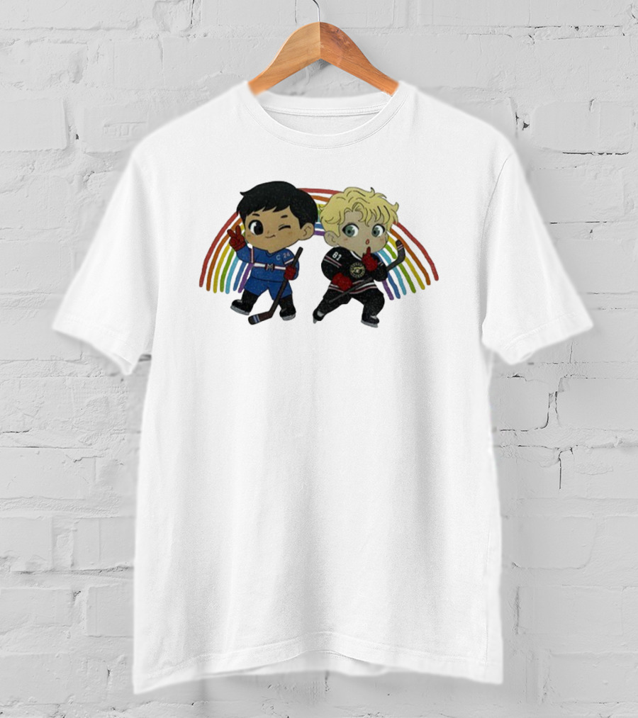 Hollanov Pride Heated Rivalry Chibi Hockey Players Rainbow T-Shirt