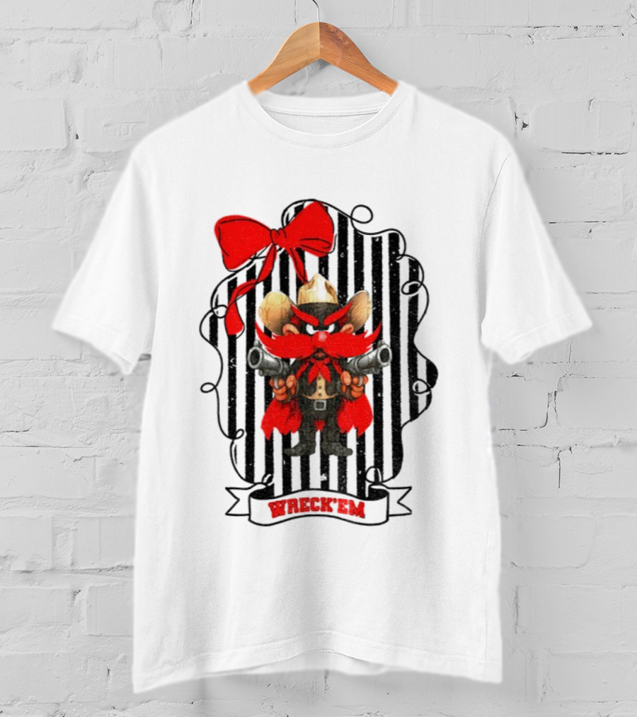 Texas Tech Red Raiders 2025 Mascot Vintage Raider Red Guns Up Wreck 'Em Bow T-Shirt