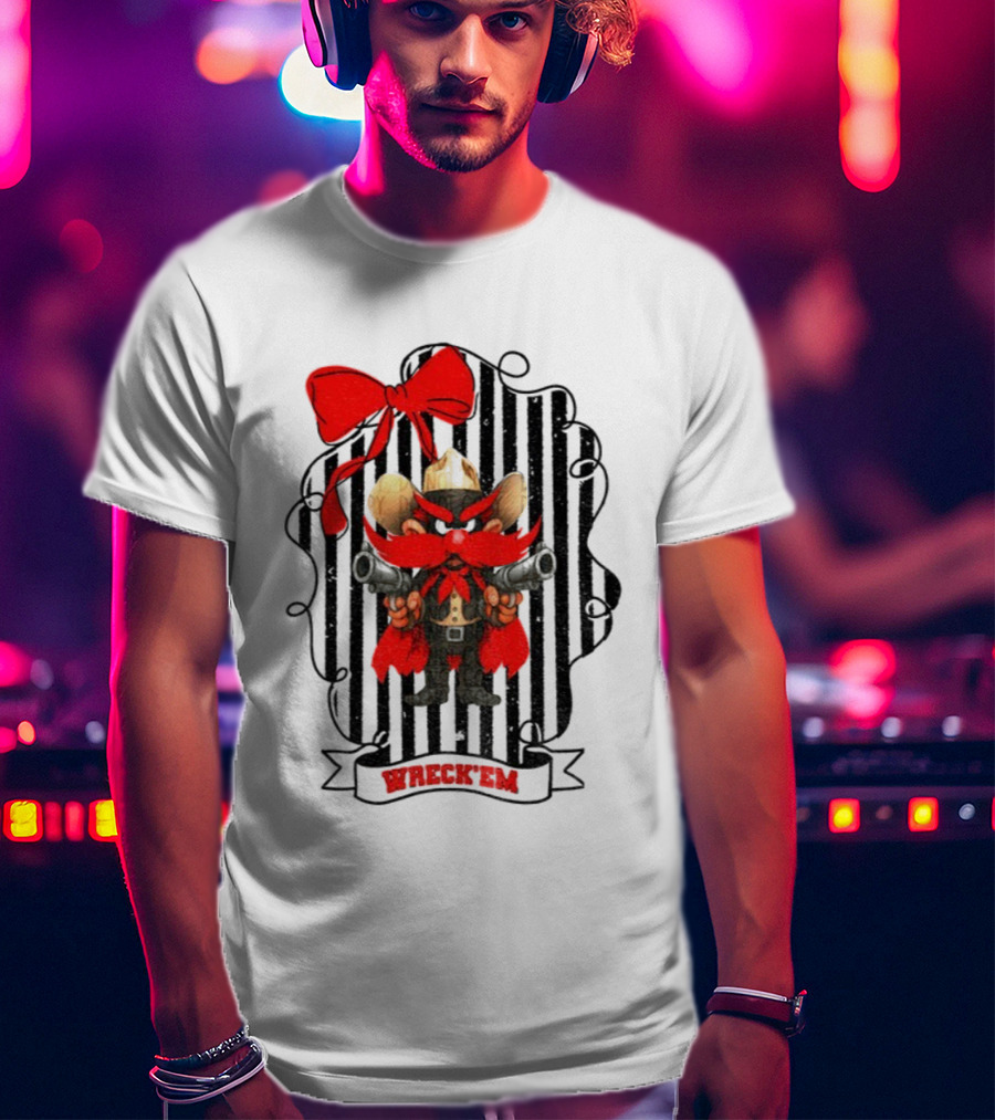 Texas Tech Red Raiders 2025 Mascot Vintage Raider Red Guns Up Wreck 'Em Bow T-Shirt