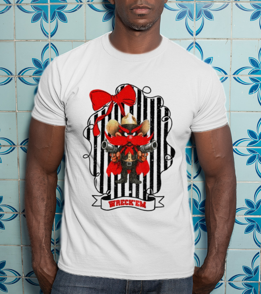Texas Tech Red Raiders 2025 Mascot Vintage Raider Red Guns Up Wreck 'Em Bow T-Shirt