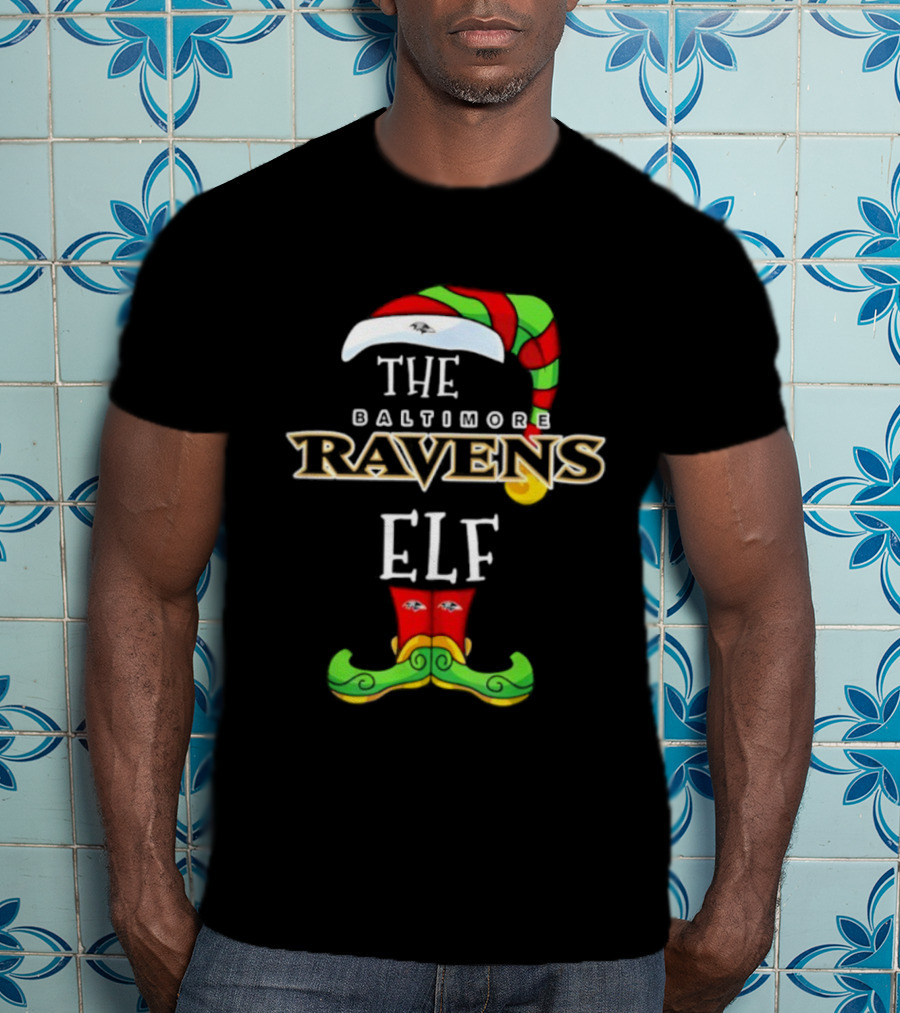 Baltimore Ravens Christmas Elf Hat Festive Sports Theme T-Shirt