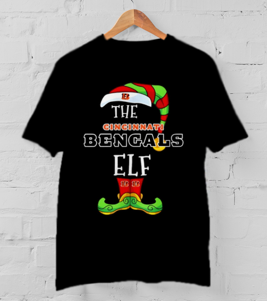 Cincinnati Bengals Christmas Elf Hat And Shoes Holiday Spirit T-Shirt