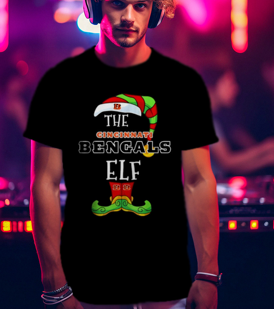 Cincinnati Bengals Christmas Elf Hat And Shoes Holiday Spirit T-Shirt