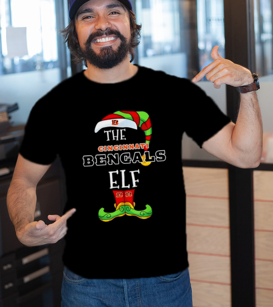 Cincinnati Bengals Christmas Elf Hat And Shoes Holiday Spirit T-Shirt