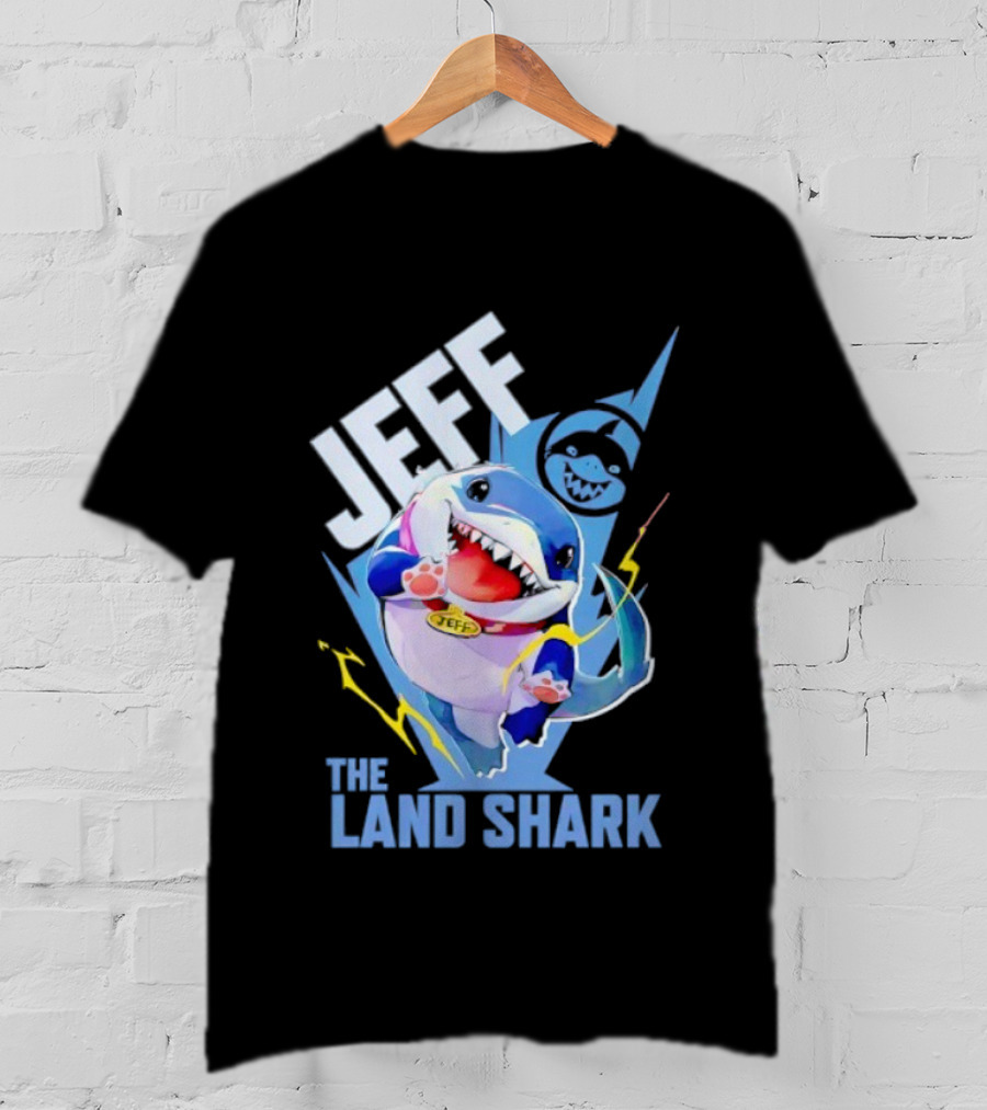 Jeff The Landshark Fun Colorful Cartoon Character With Lightning Bolt T-Shirt