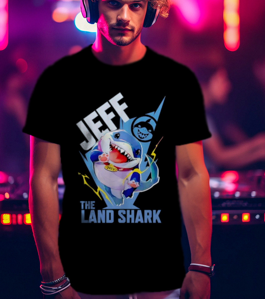 Jeff The Landshark Fun Colorful Cartoon Character With Lightning Bolt T-Shirt