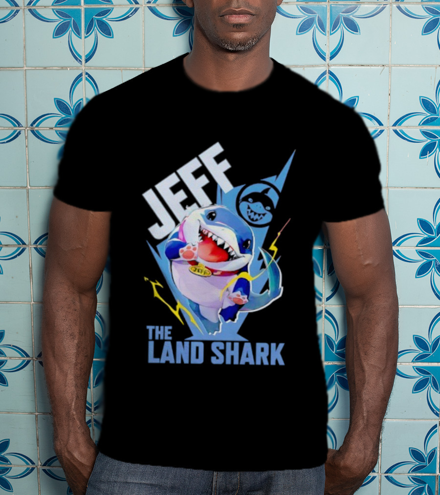 Jeff The Landshark Fun Colorful Cartoon Character With Lightning Bolt T-Shirt