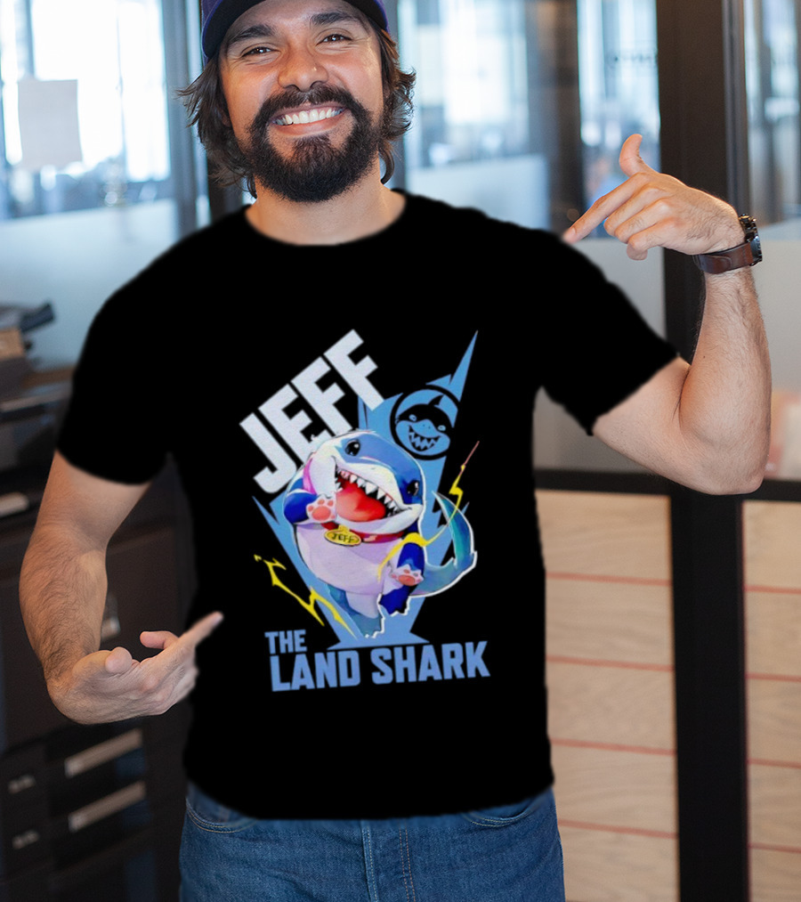 Jeff The Landshark Fun Colorful Cartoon Character With Lightning Bolt T-Shirt