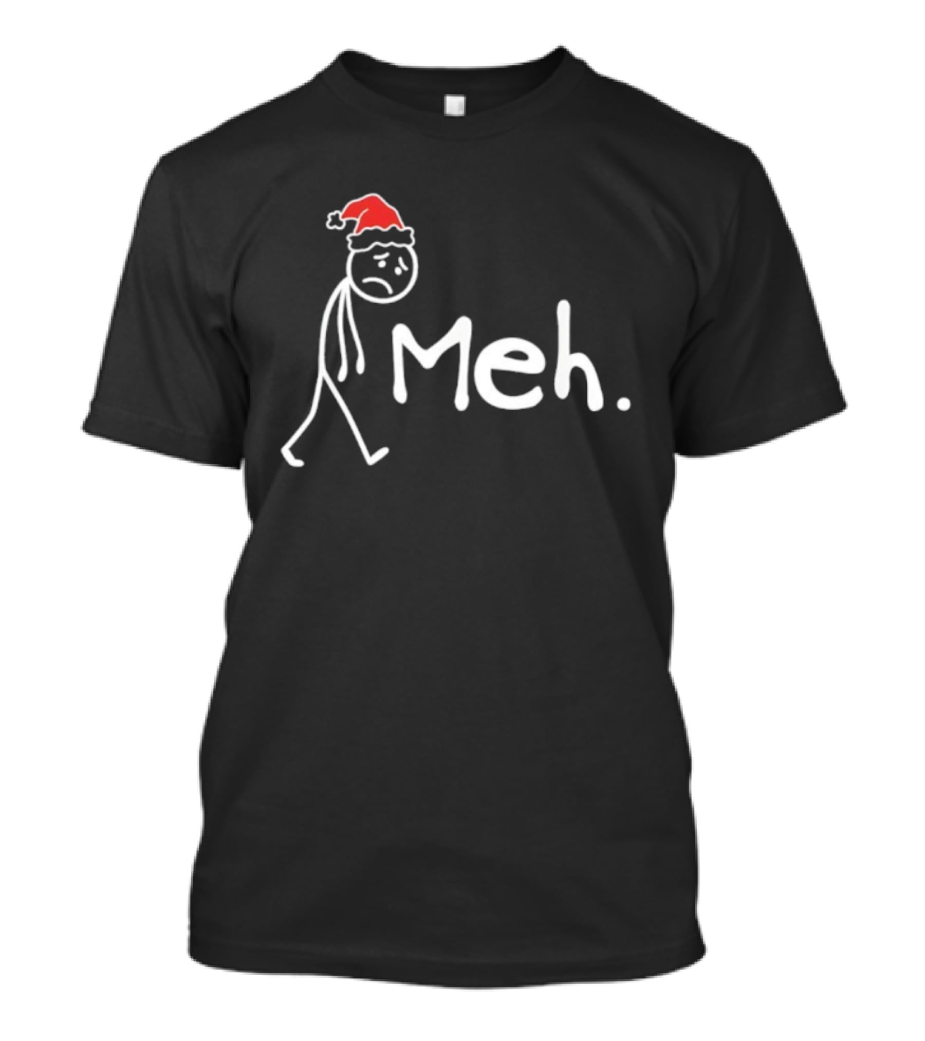 Meh Funny Christmas Introvert Santa Hat Stick Figure T-Shirt