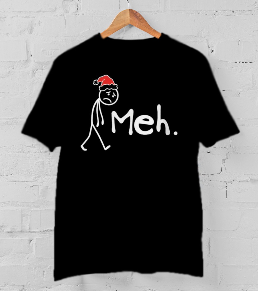 Meh Funny Christmas Introvert Santa Hat Stick Figure T-Shirt