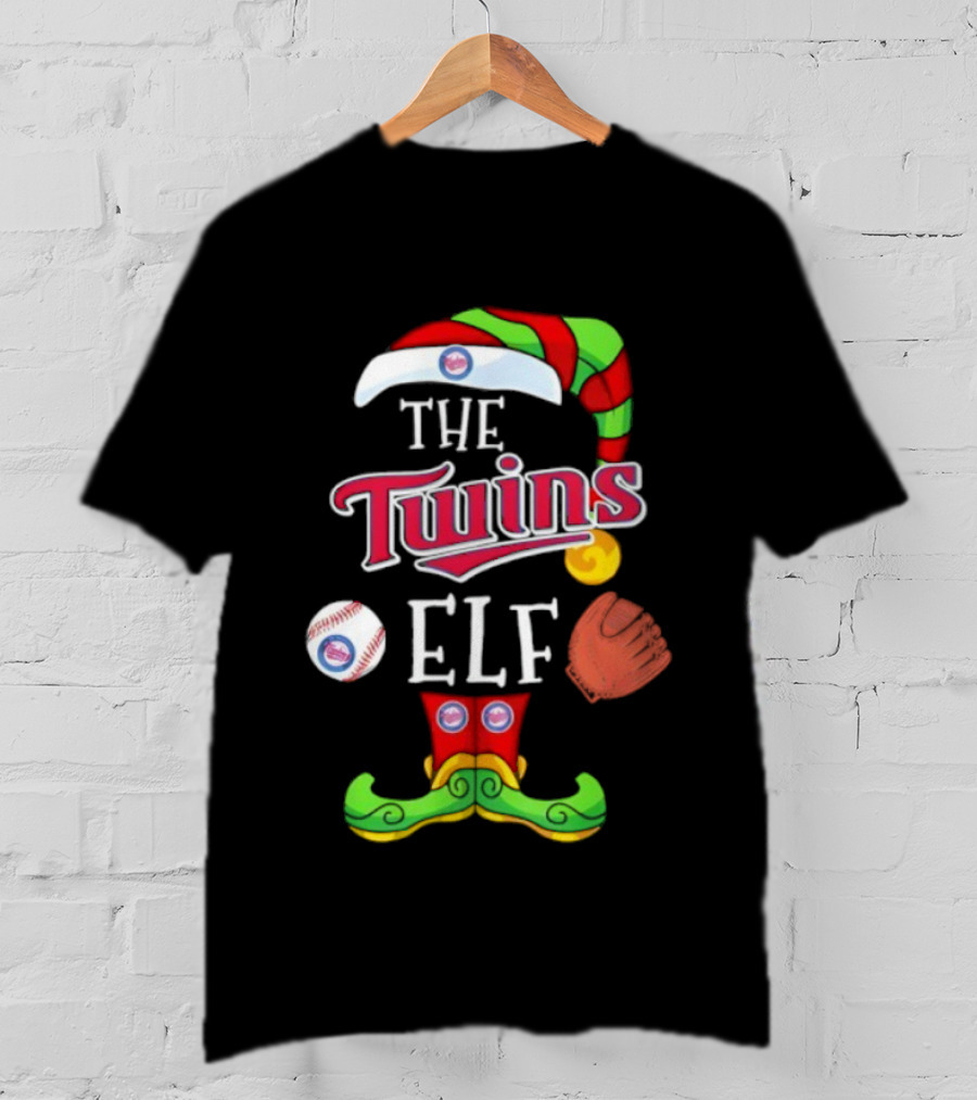 The Twins ELF Holiday Baseball Theme Hat And Glove T-Shirt