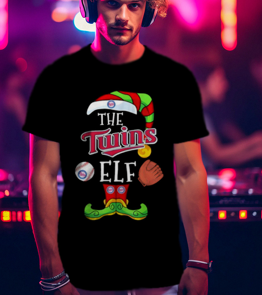 The Twins ELF Holiday Baseball Theme Hat And Glove T-Shirt