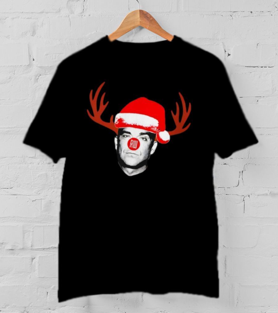Rudolph Robbie Reindeer Santa Hat RW Nose Antlers Holiday T-Shirt