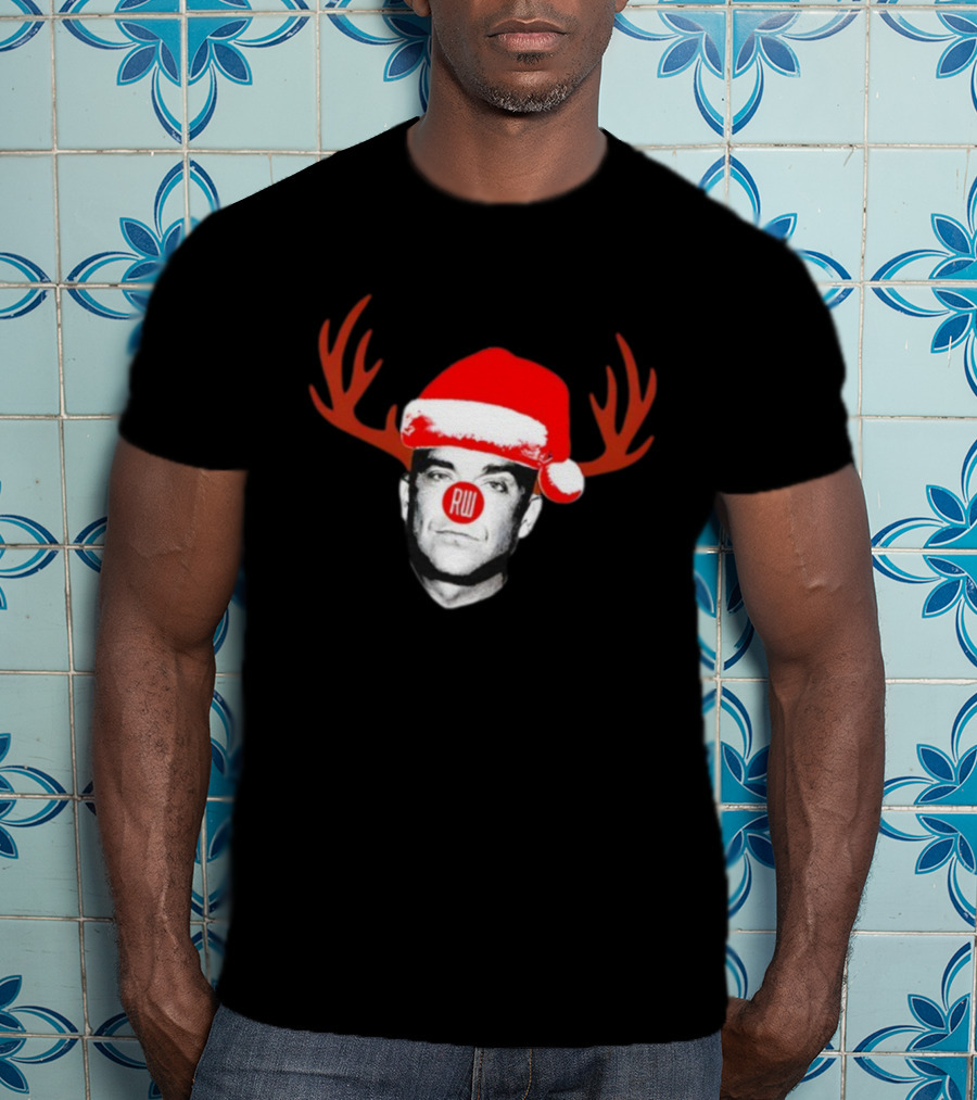 Rudolph Robbie Reindeer Santa Hat RW Nose Antlers Holiday T-Shirt