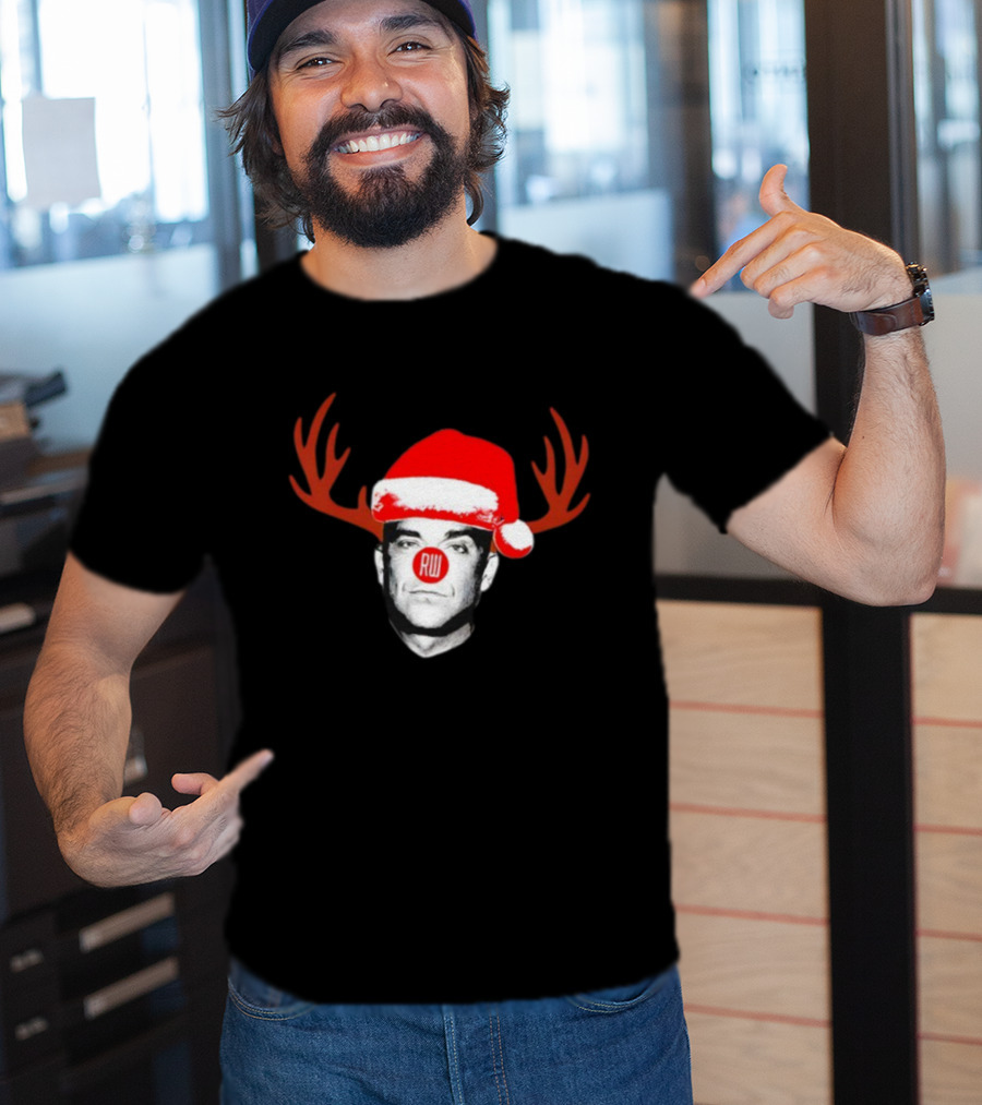 Rudolph Robbie Reindeer Santa Hat RW Nose Antlers Holiday T-Shirt