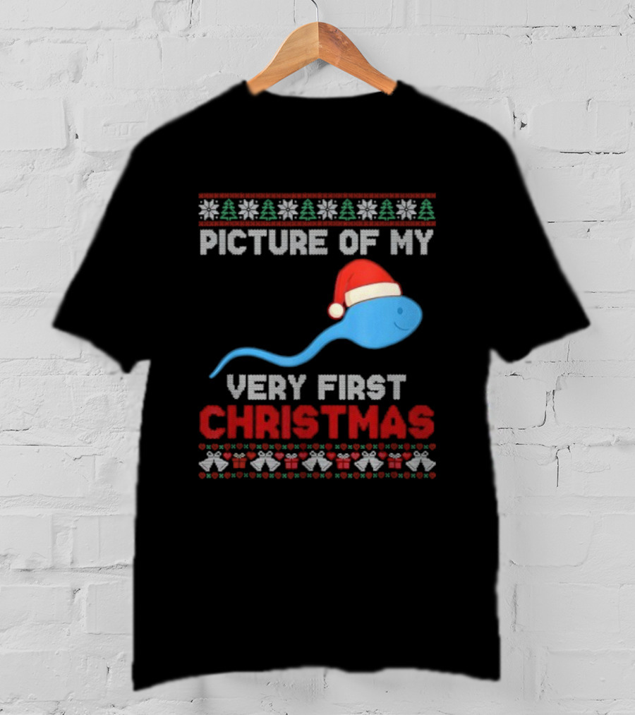 Picture Of My Very First Christmas Joke Funny Xmas Santa Hat Sperm T-Shirt